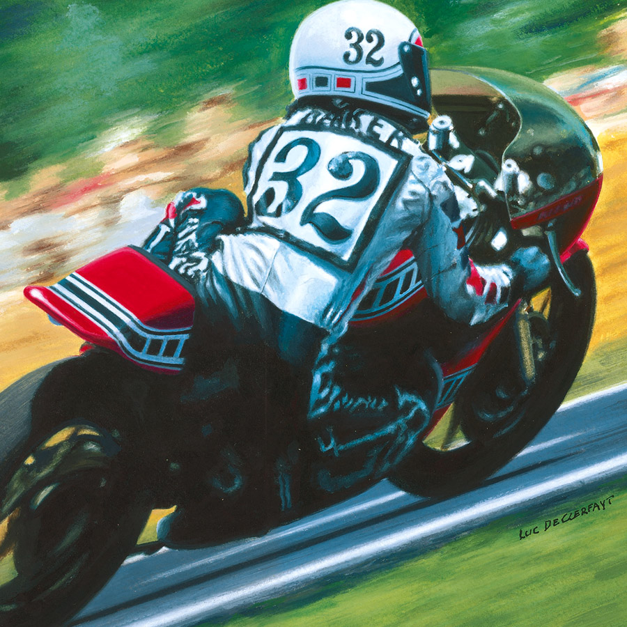 Illustration de Steve Baker sur une Yamaha 750